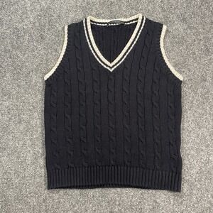 Brandy Melville Sweater Vest Dark Navy Blue Stripe Cable Knit V-neck One Size